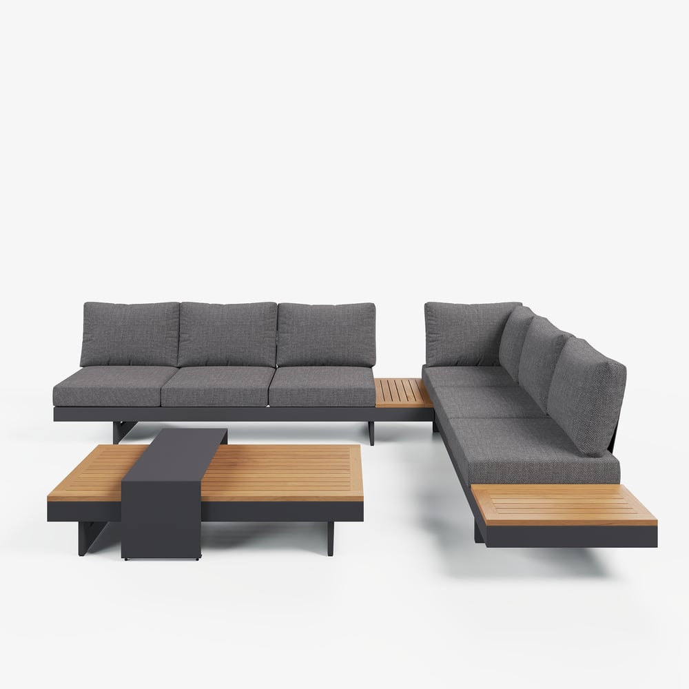 Ensemble canapé Tevara 4 pièces modulable, 6 places, Gris, avec housse noire image de fenêtre