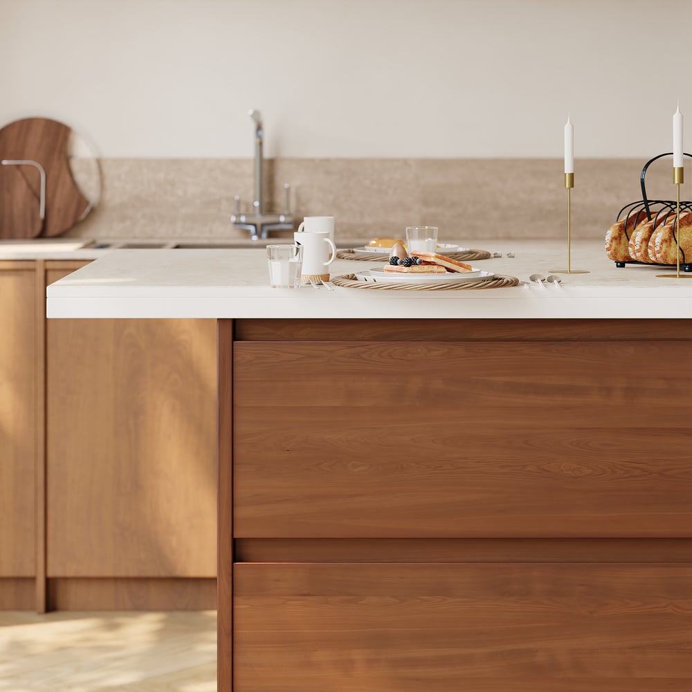 Modern 72" Matte Sintered Stone Kitchen Island with Storage, Walnut window image