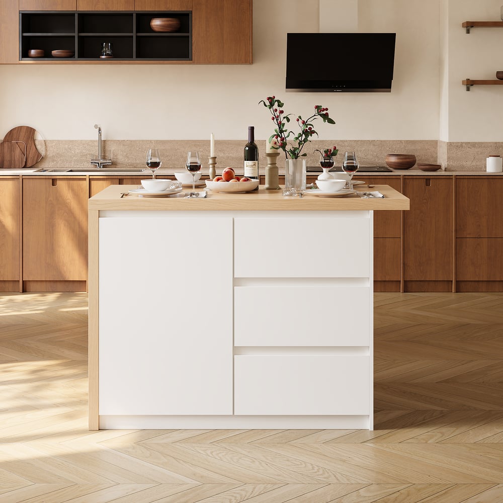 Modern 50" Wood Kitchen Island with Storage, Natural window image