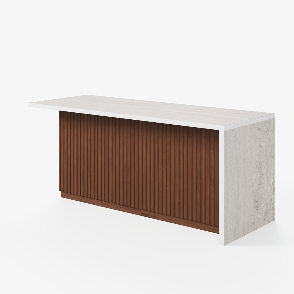 Îlot de cuisine moderne de 72" en pierre frittée mate avec rangement, Noyer image de fenêtre