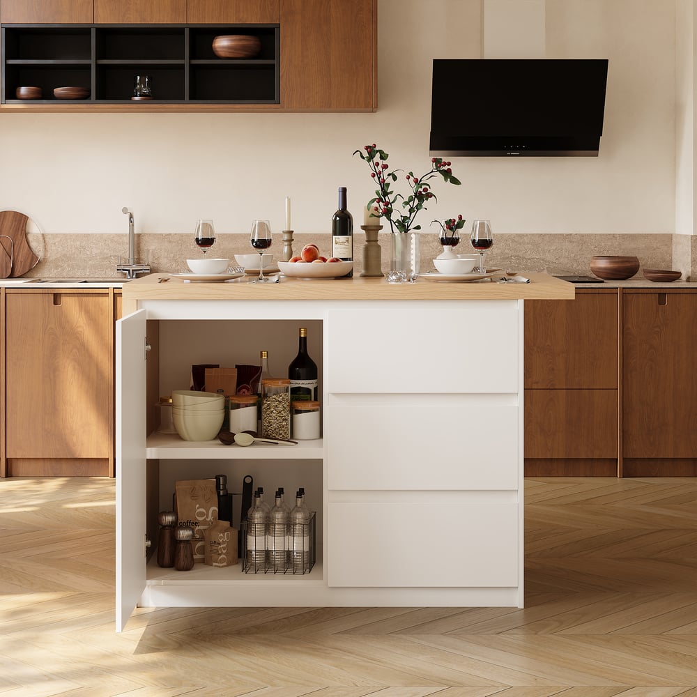 Modern 50" Wood Kitchen Island with Storage, Natural window image