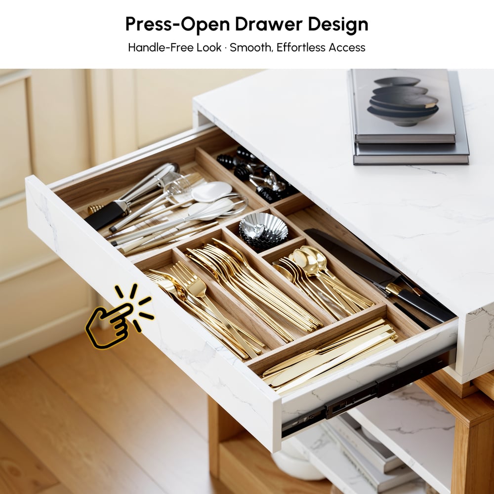 Îlot de cuisine extensible blanc et naturel de 1850 mm à 2350 mm avec armoire de rangement image de fenêtre