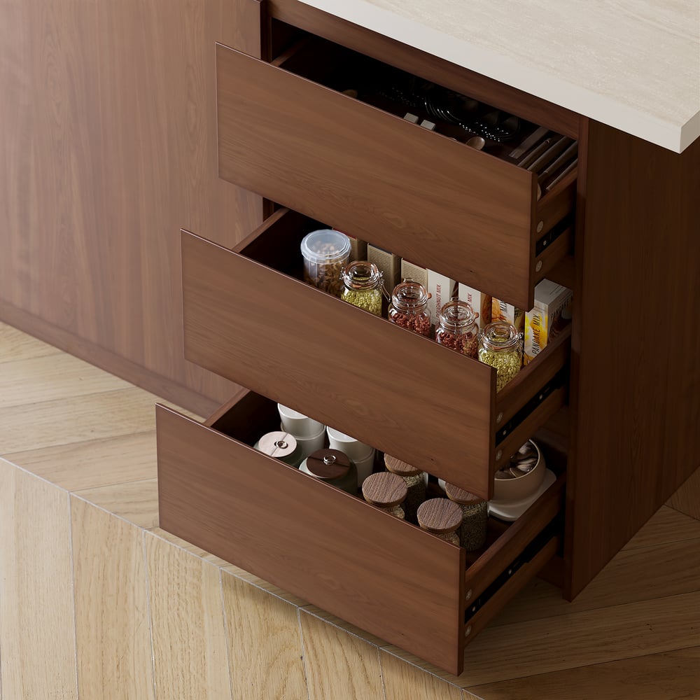 Modern 72" Matte Sintered Stone Kitchen Island with Storage, Walnut window image