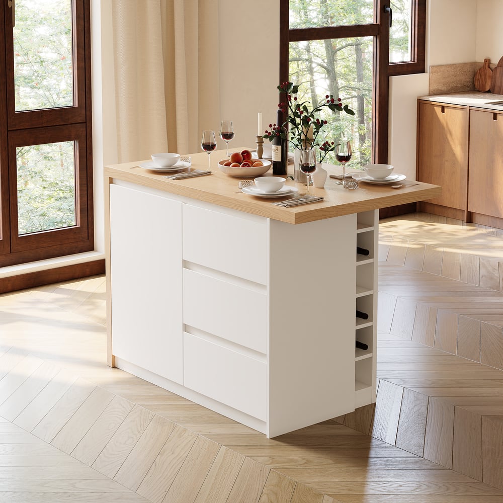 Modern 50" Wood Kitchen Island with Storage, Natural window image