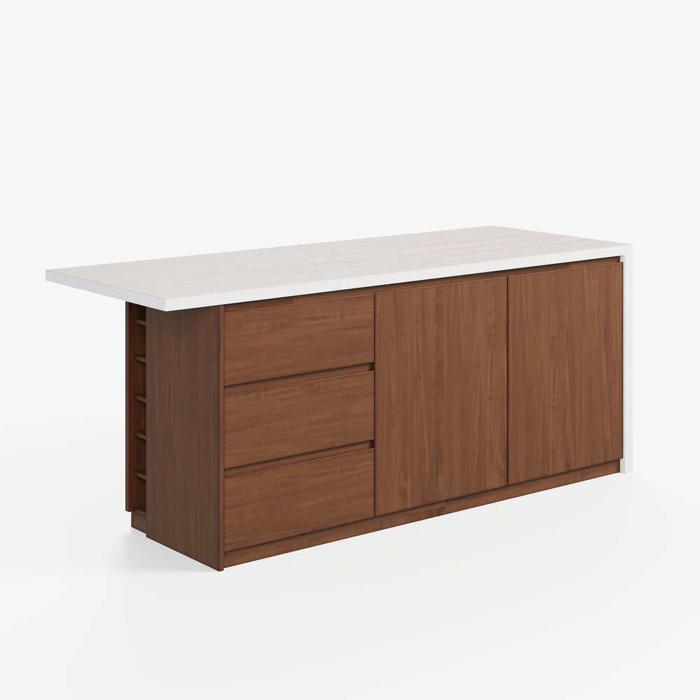 Modern 72" Matte Sintered Stone Kitchen Island with Storage, Walnut window image