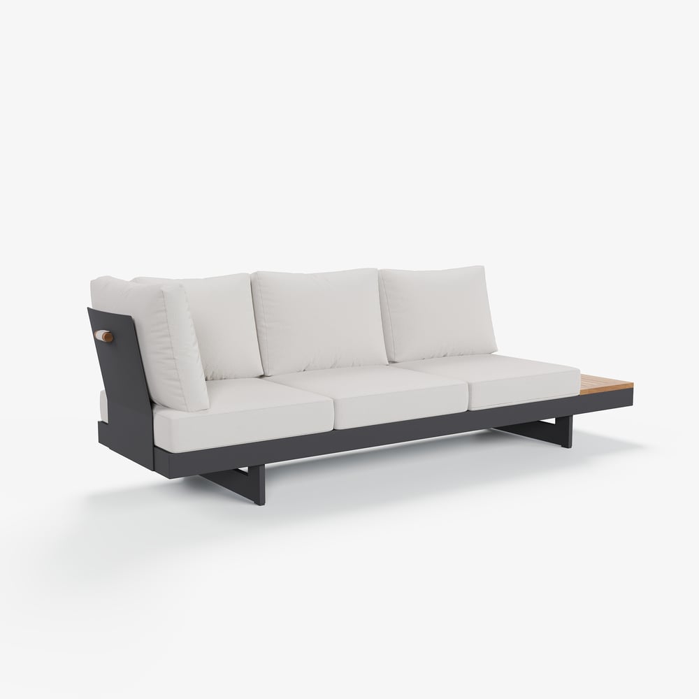 Tevara 4dílná venkovní modulární sedací souprava z teaku a hliníku pro 6 osob v barvě slonové kosti s černým potahem obrázek okna