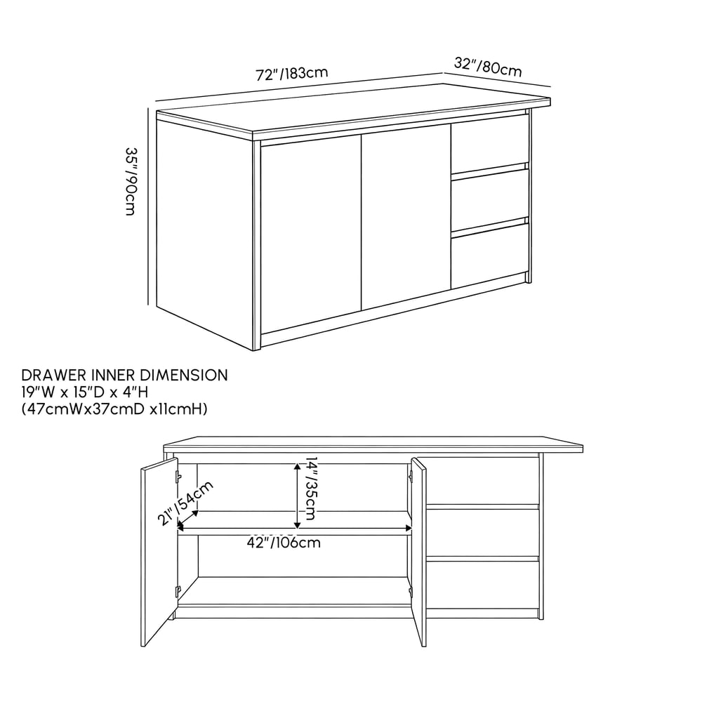 Îlot de cuisine moderne de 72" en pierre frittée mate avec rangement, Noyer Poids, dimensions, image