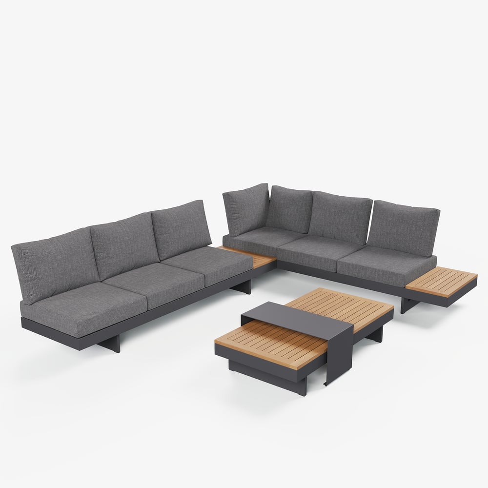 Ensemble canapé Tevara 4 pièces modulable, 6 places, Gris, avec housse noire image de fenêtre