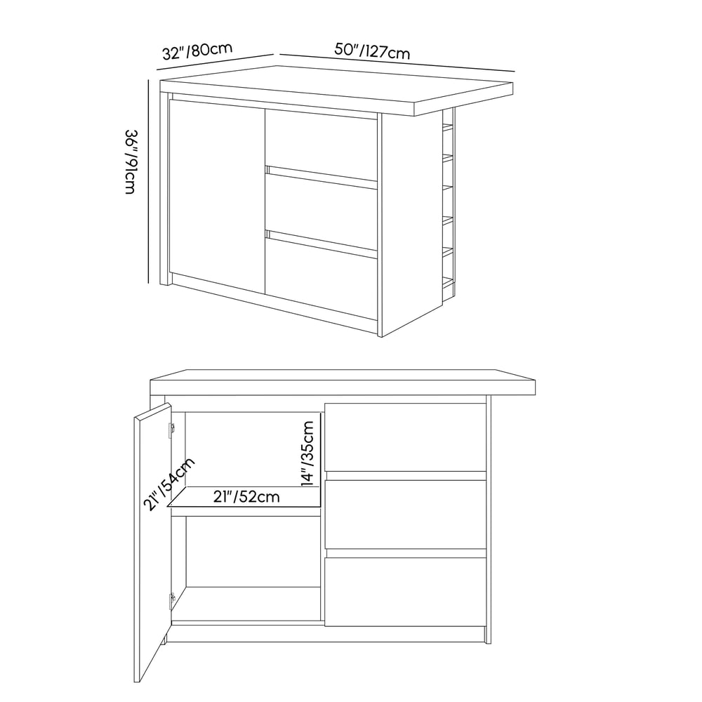 Modern 50" Wood Kitchen Island with Storage, Natural weights dimensions image
