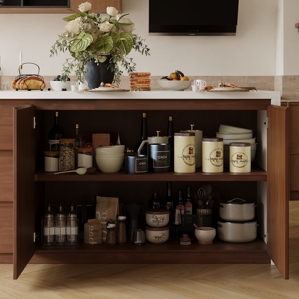 Modern 72" Matte Sintered Stone Kitchen Island with Storage, Walnut window image