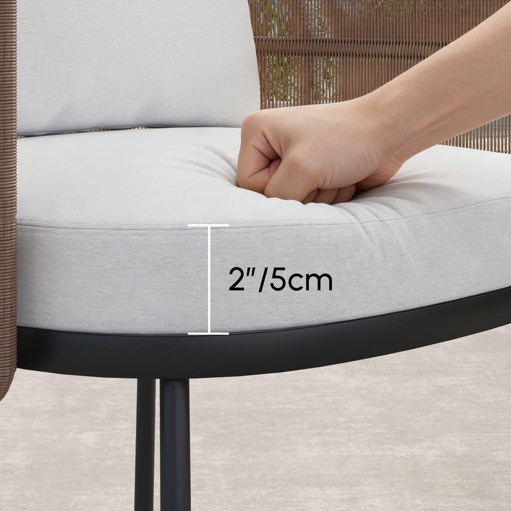 Set da pranzo da giardino Grida di 9 pezzi in teak e rattan sintetico con 8 sedie Immagine della finestra