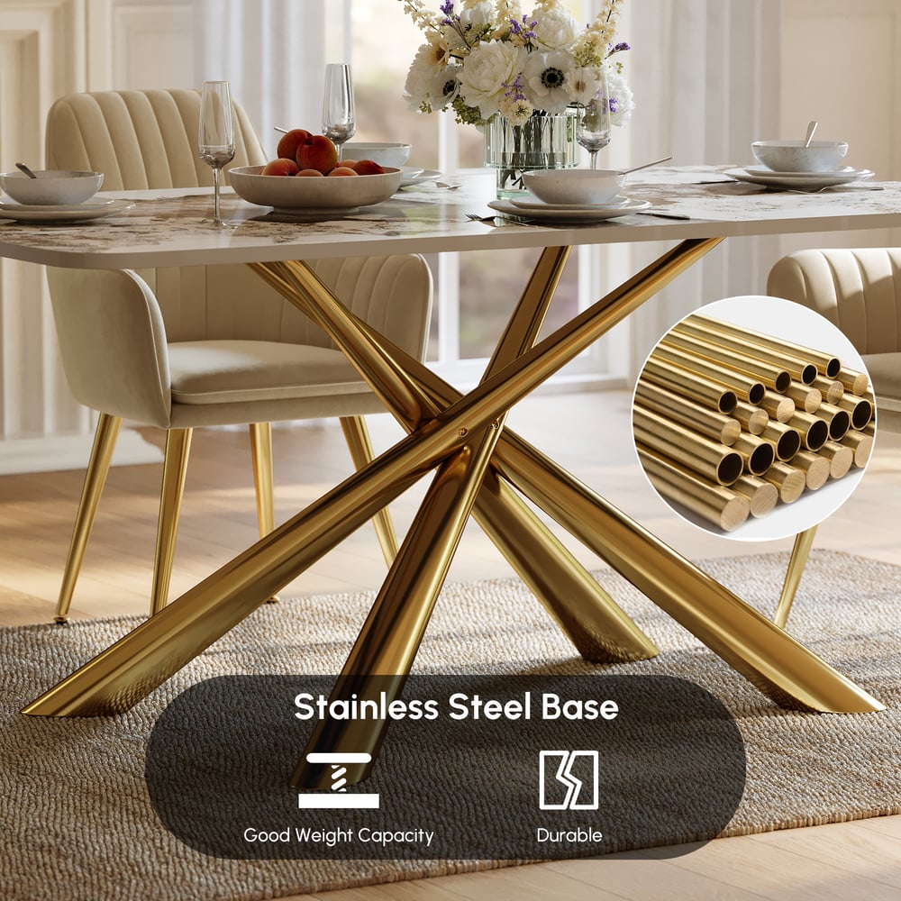 Modern 79" Rectangle Glossy Pandora Sintered Stone Dining Table, Seats 6 window image
