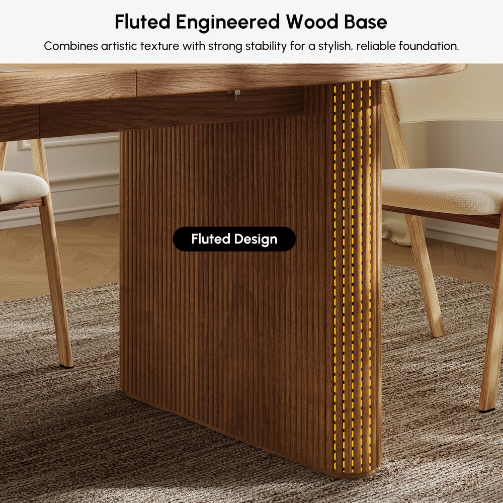 Japandi 79"-94" Oválný rozkládací jídelní stůl z přírodního dřeva, pro 6-8 osob obrázek okna