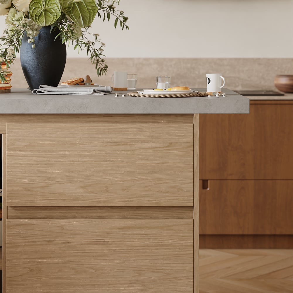 Modern 50" Wood Kitchen Island with Storage, Natural & Gray window image