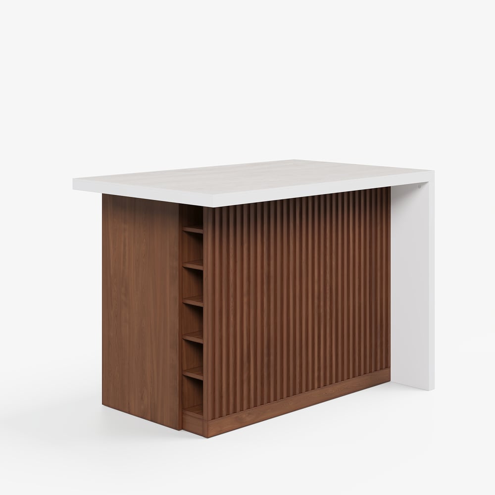 Modern 50" mat gesinterd stenen kookeiland met opbergruimte, walnoot Vensterafbeelding