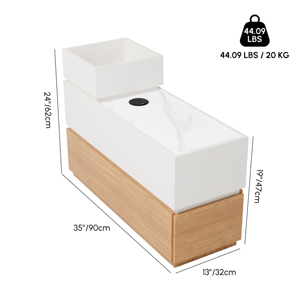 Modern 889 mm Narrow Sintered Stone End Table with USB & Storage weights dimensions image