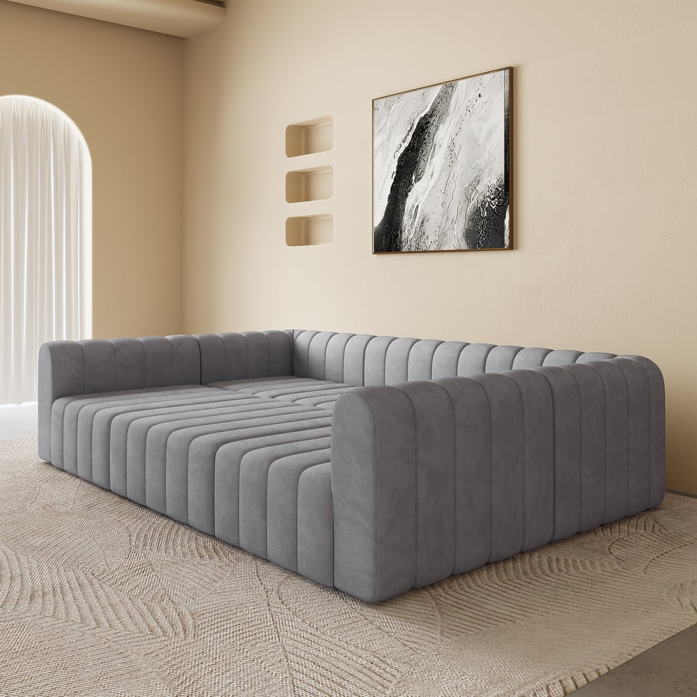 Canapé modulable 6 places en velours côtelé 301 cm image de fenêtre