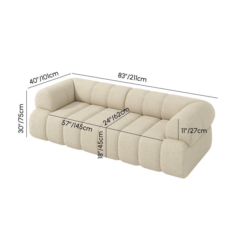 Nimbus 2110mm 2místná modulární kanálová žinilková pohovka Loveseats váhy a rozměry obrázku