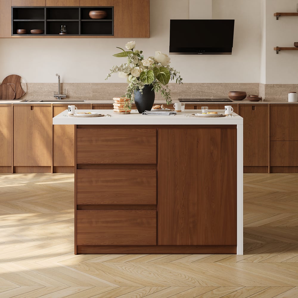 Modern 50" Matte Sintered Stone Kitchen Island with Storage, Walnut window image