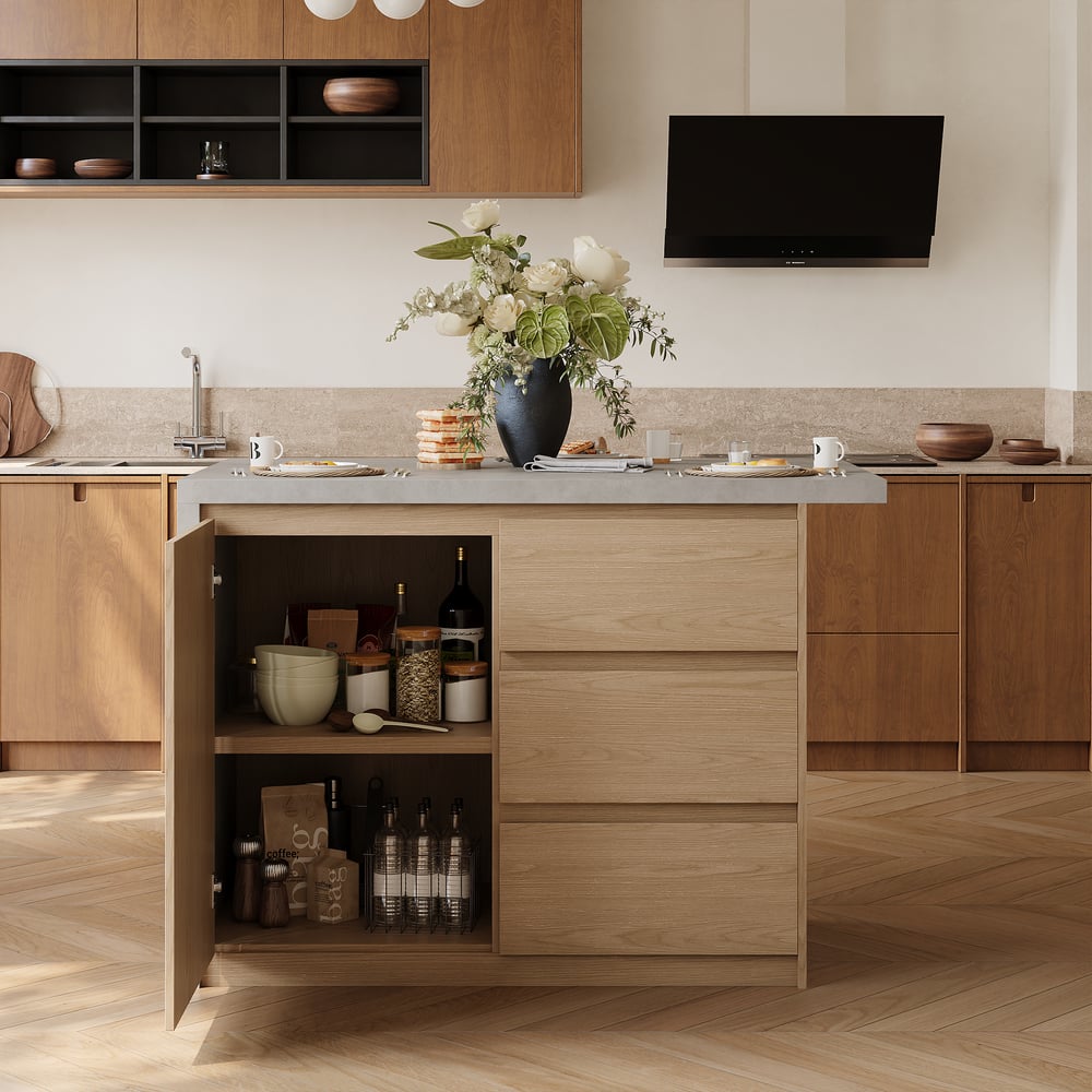 Modern 50" Wood Kitchen Island with Storage, Natural & Gray window image