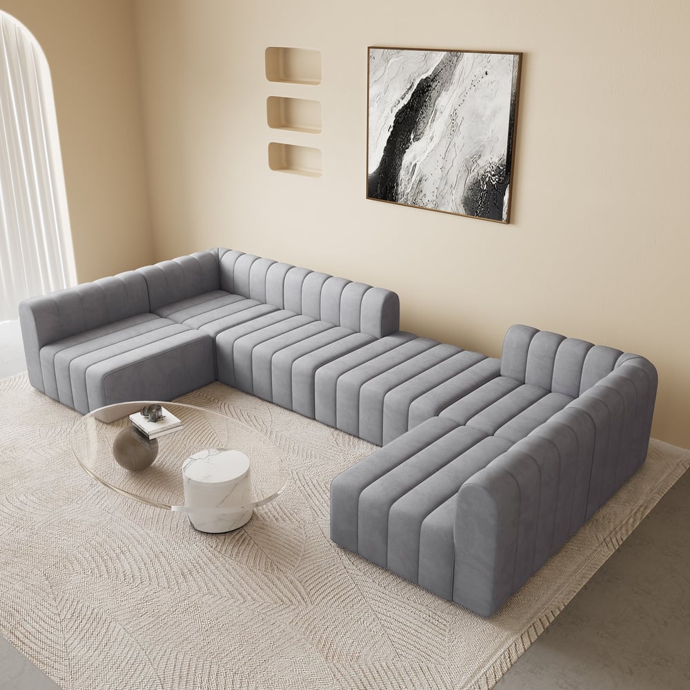 Canapé modulable 6 places en velours côtelé 301 cm image de fenêtre