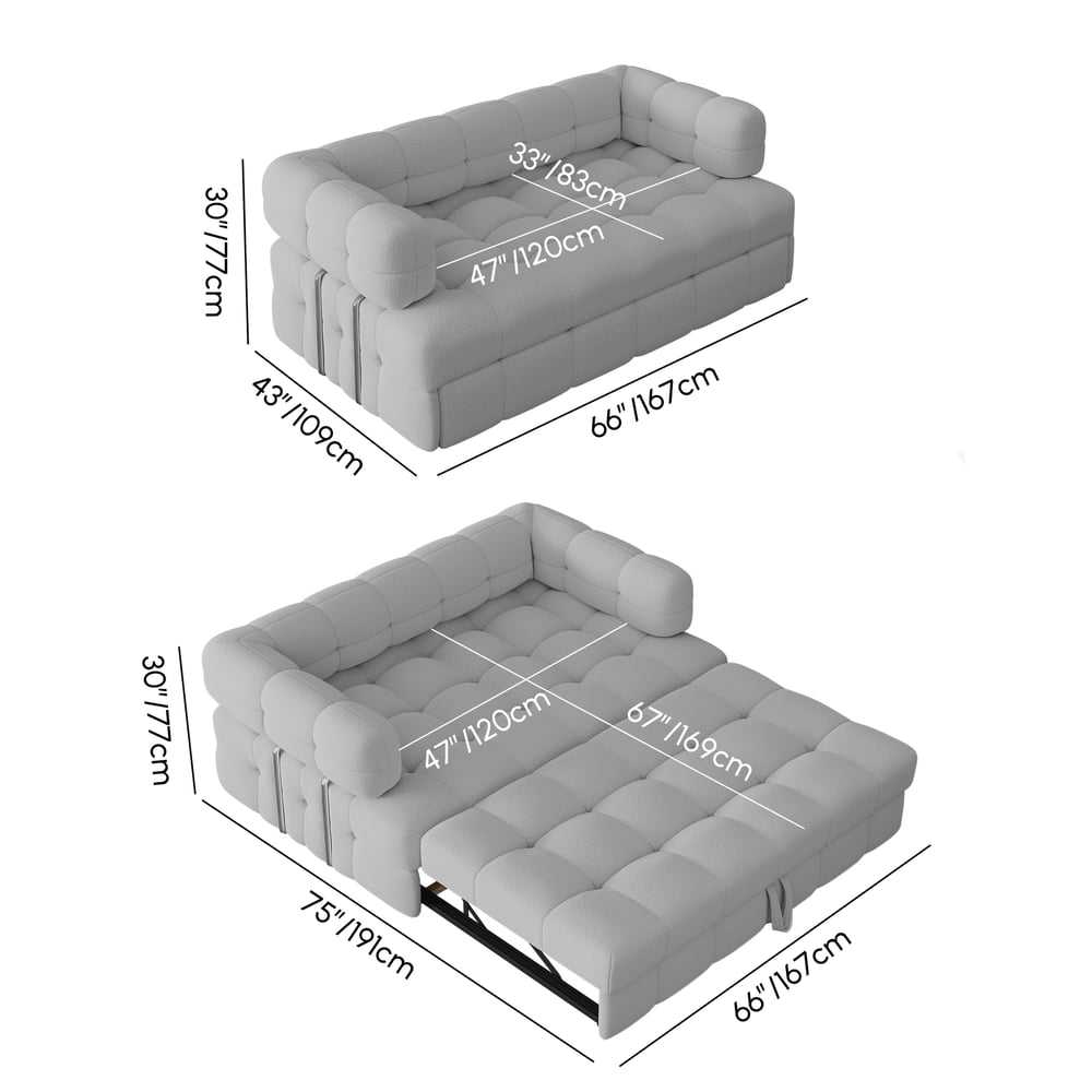 1670mm Boucle Convertible Pull out Sofa Bed Couch 2 Seater weights dimensions image