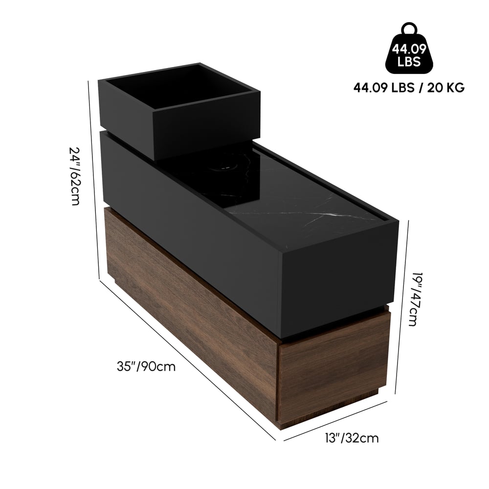 Modern 889 mm Narrow Sintered Stone End Table with USB & Storage weights dimensions image