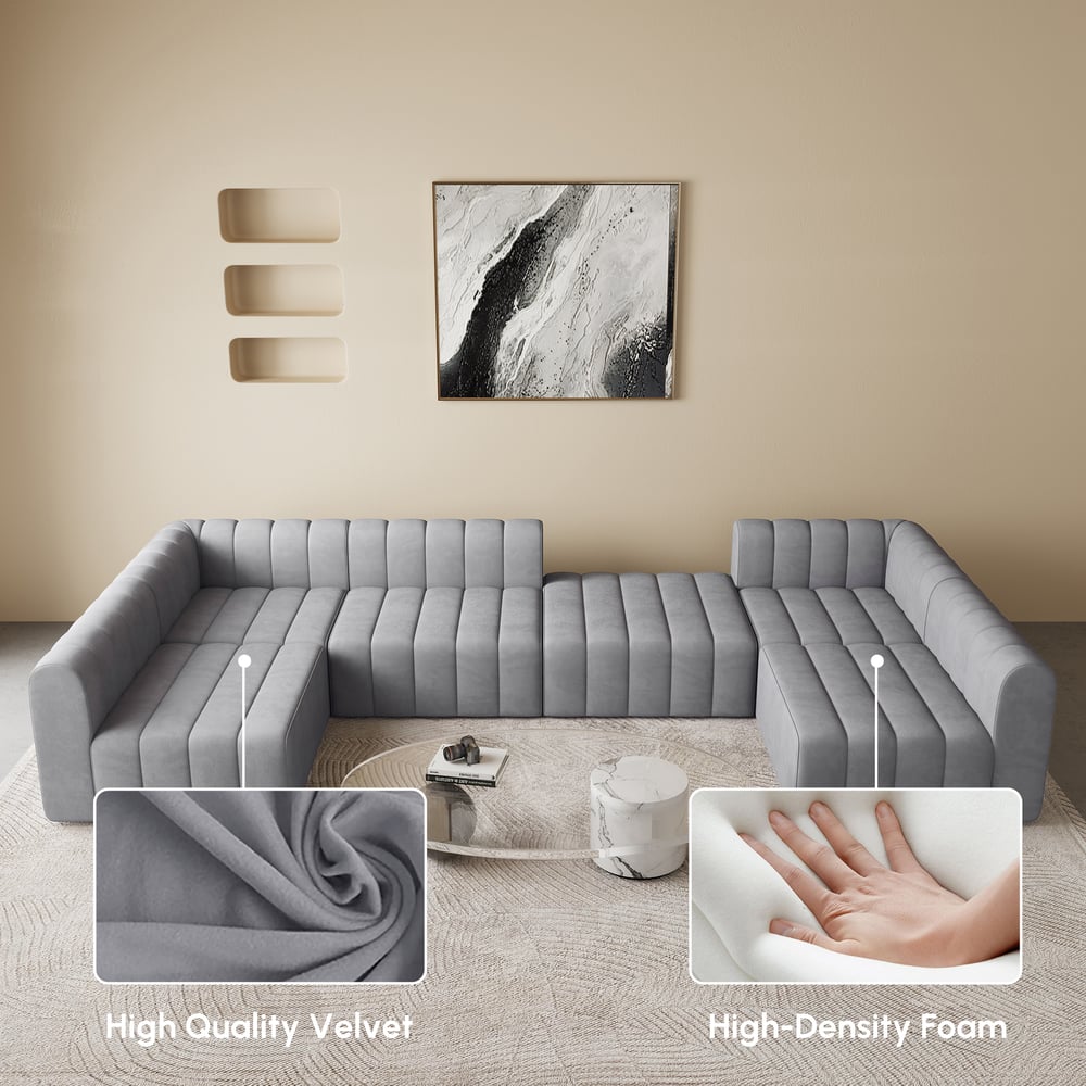 Canapé modulable 6 places en velours côtelé 301 cm image de fenêtre