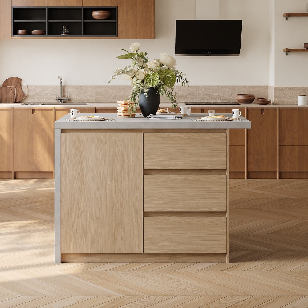 Modern 50" Wood Kitchen Island with Storage, Natural & Gray window image