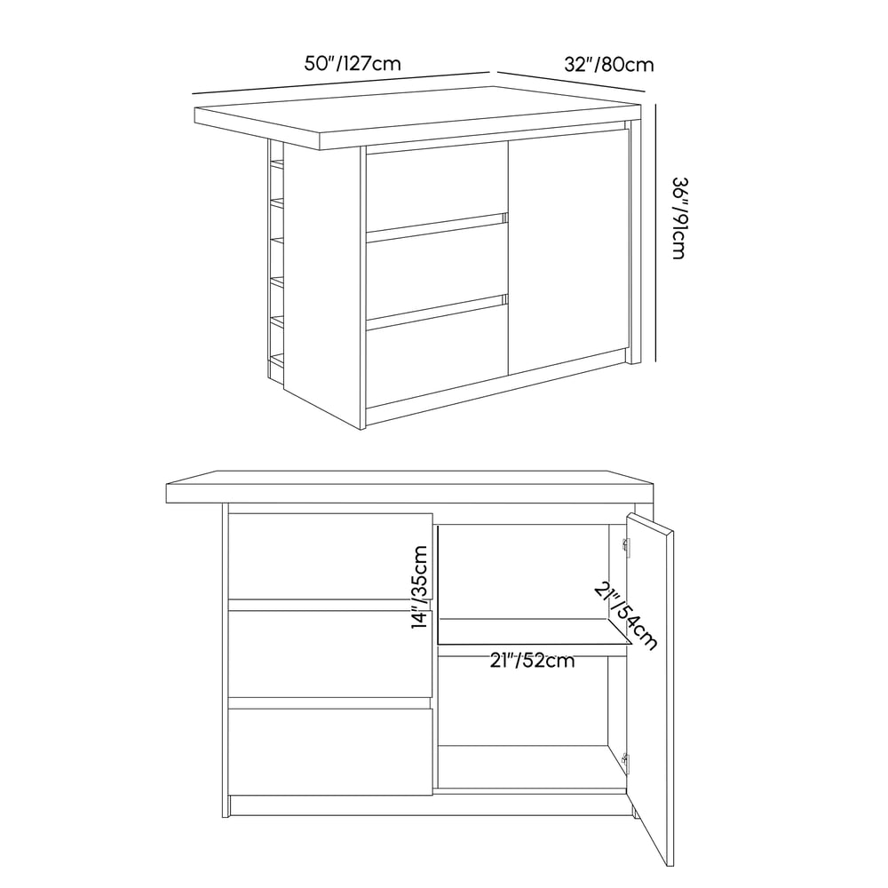 Modern 50" Matte Sintered Stone Kitchen Island with Storage, Walnut weights dimensions image