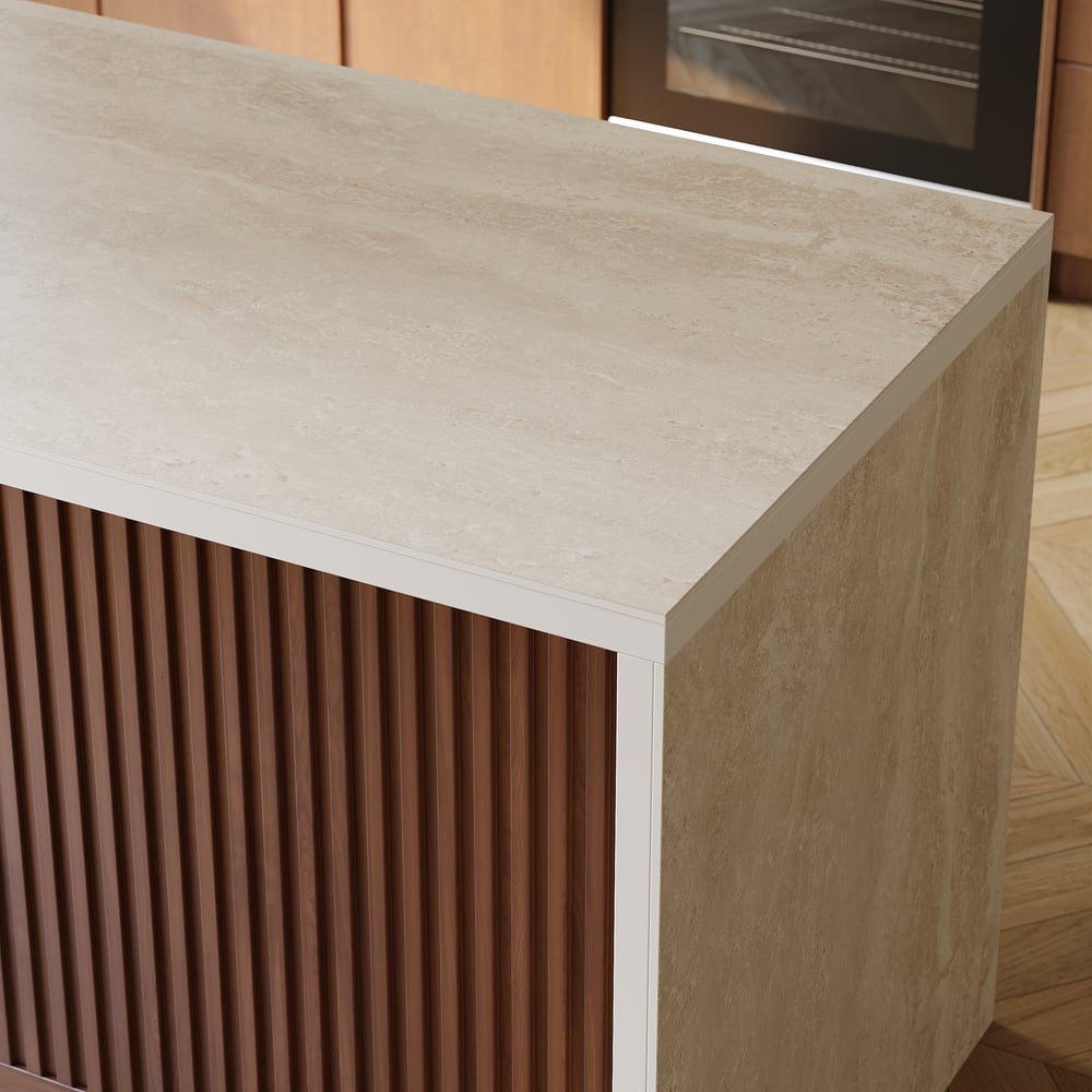 Modern 50" mat gesinterd stenen kookeiland met opbergruimte, walnoot Vensterafbeelding