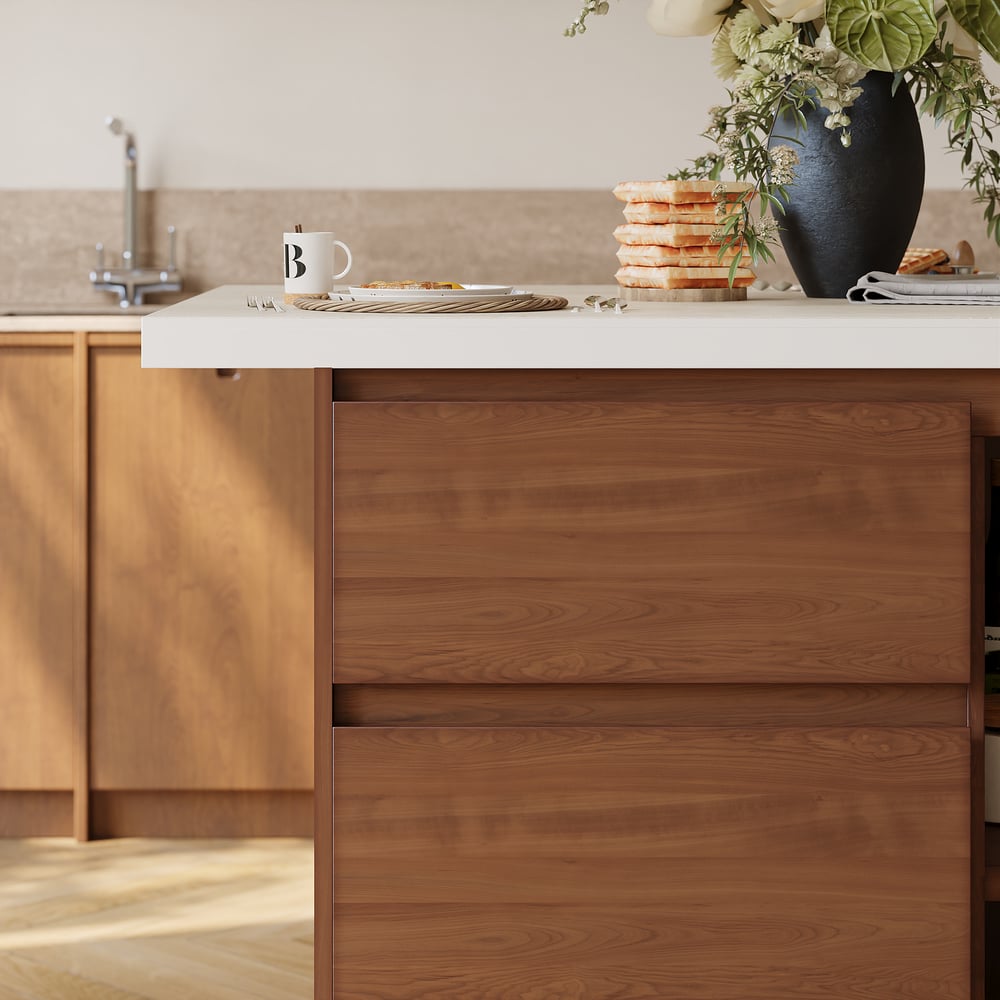 Modern 50" Matte Sintered Stone Kitchen Island with Storage, Walnut window image