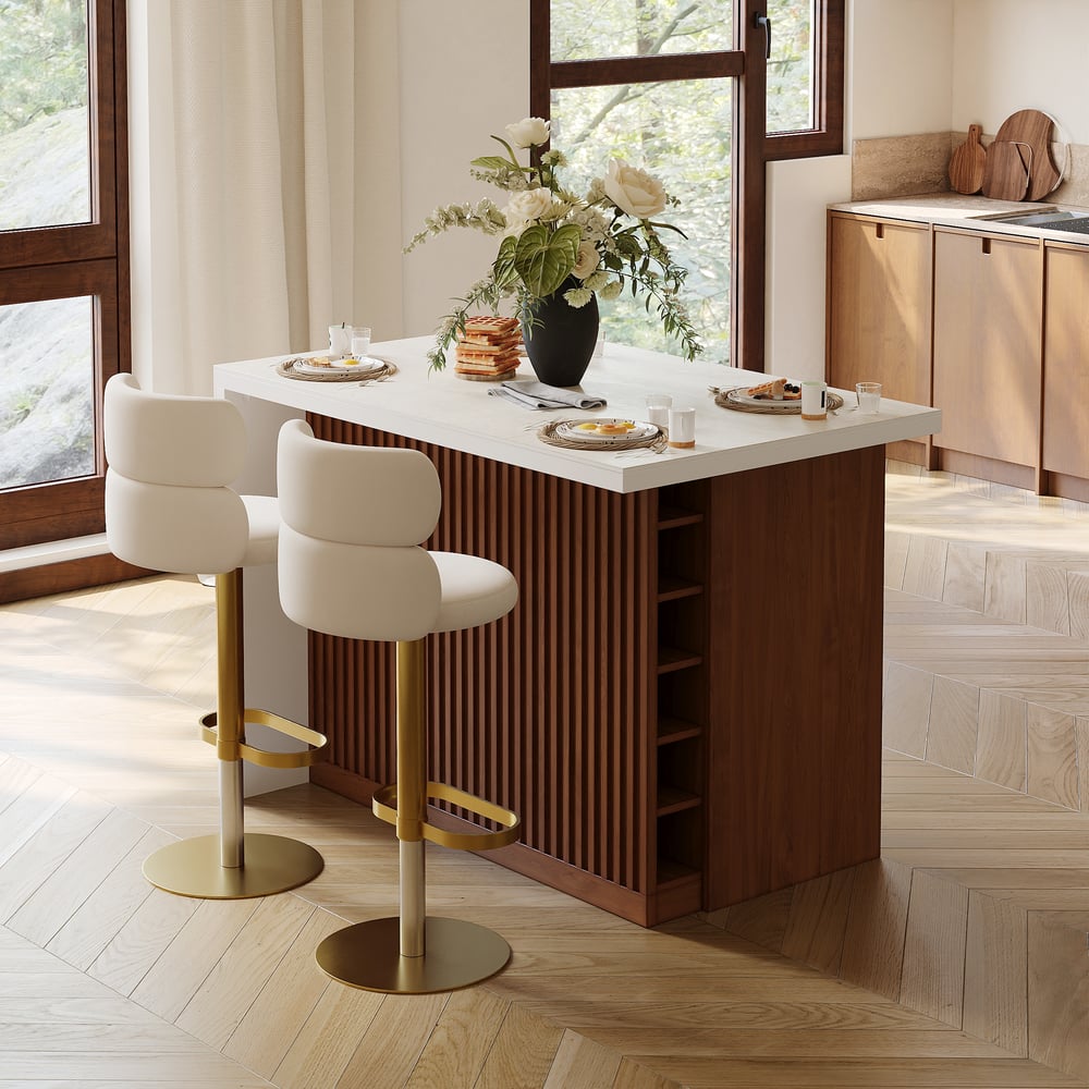 Modern 50" Matte Sintered Stone Kitchen Island with Storage, Walnut window image