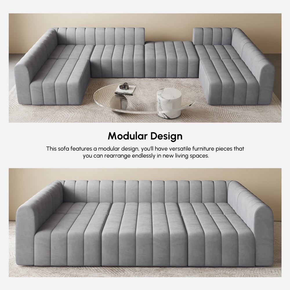 Canapé modulable 6 places en velours côtelé 301 cm image de fenêtre