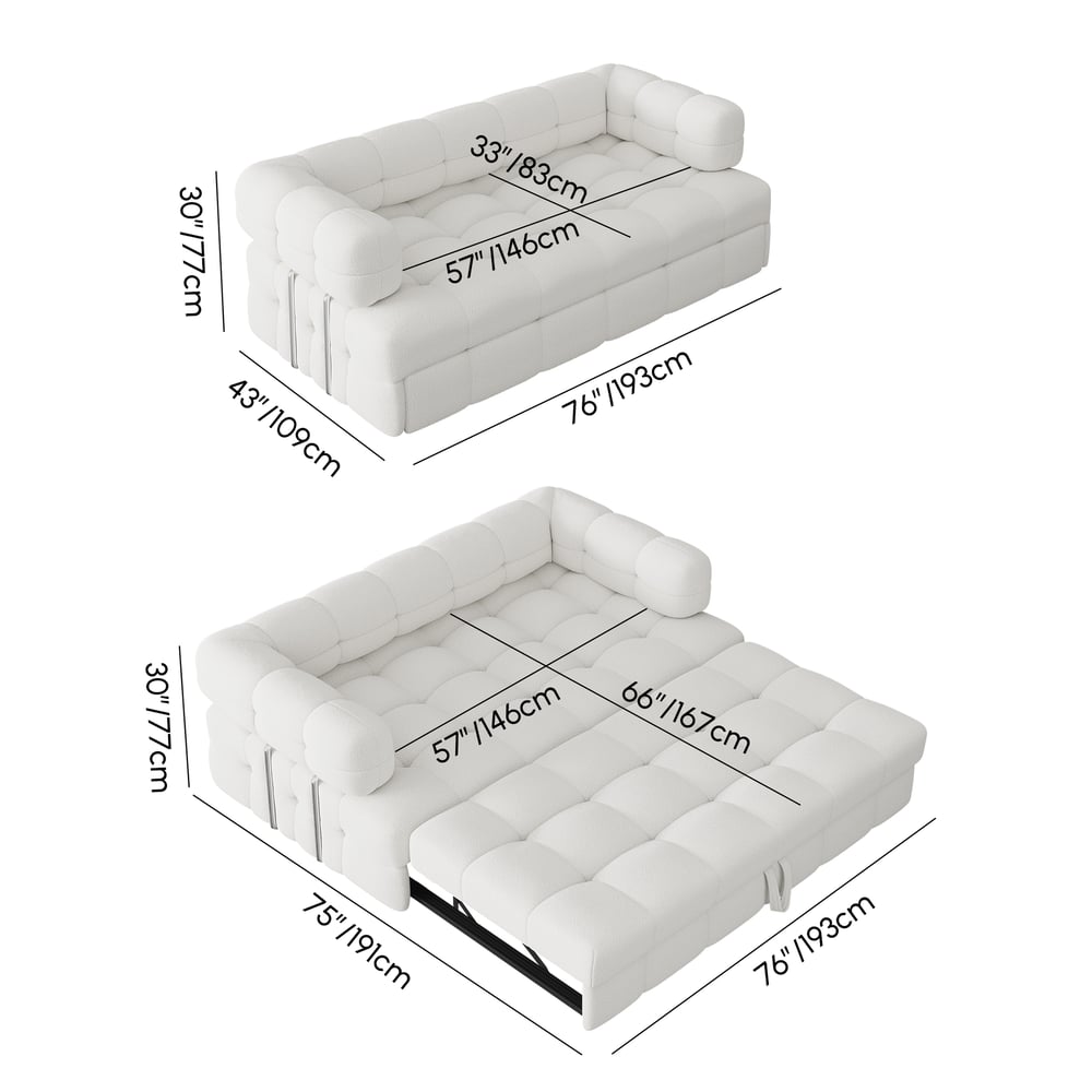 76-Zoll-Queen-Bouclé-Ausziehsofa Bild der Gewichte & Abmessungen