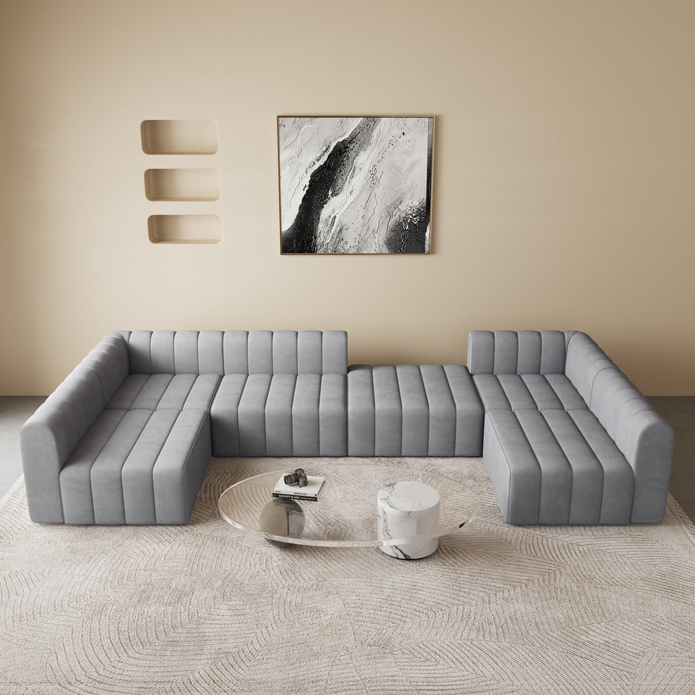 Canapé modulable 6 places en velours côtelé 301 cm image de fenêtre