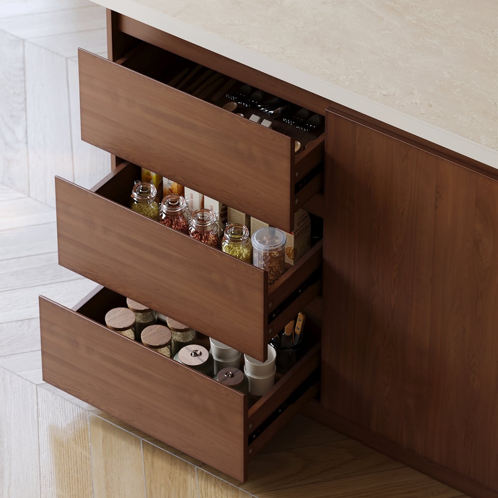 Modern 50" Matte Sintered Stone Kitchen Island with Storage, Walnut window image