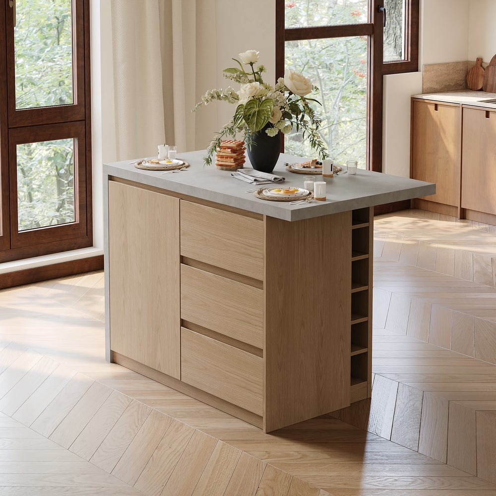 Modern 50" Wood Kitchen Island with Storage, Natural & Gray window image