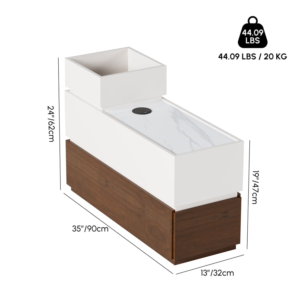 Modern 889 mm Narrow Sintered Stone End Table with USB & Storage weights dimensions image