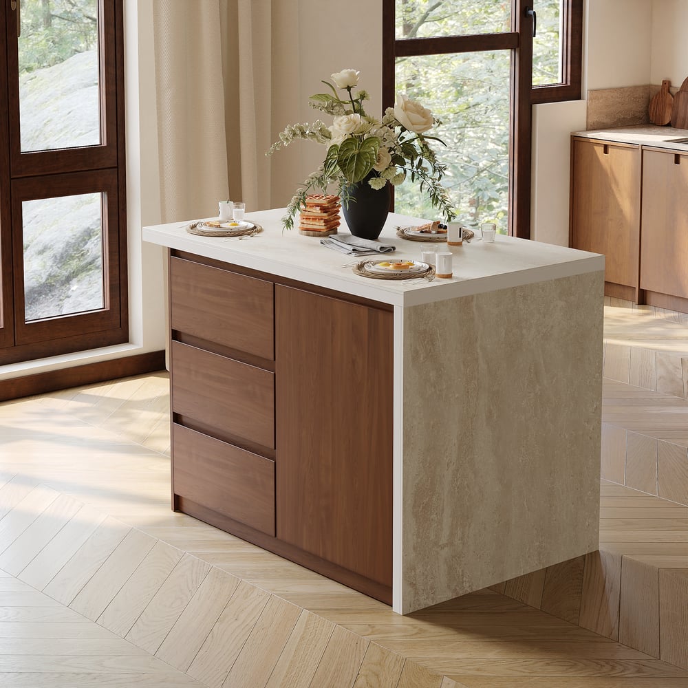 Modern 50" Matte Sintered Stone Kitchen Island with Storage, Walnut window image