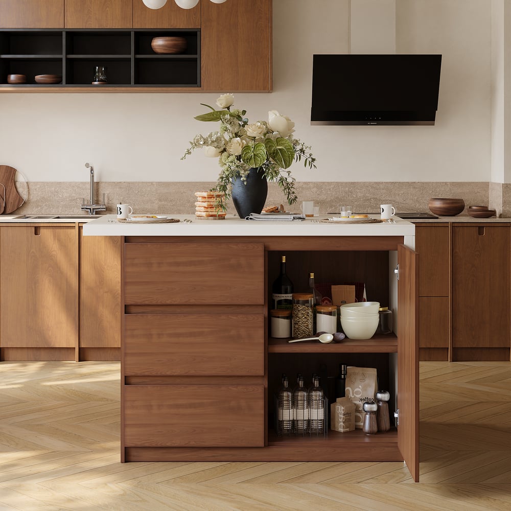 Modern 50" Matte Sintered Stone Kitchen Island with Storage, Walnut window image