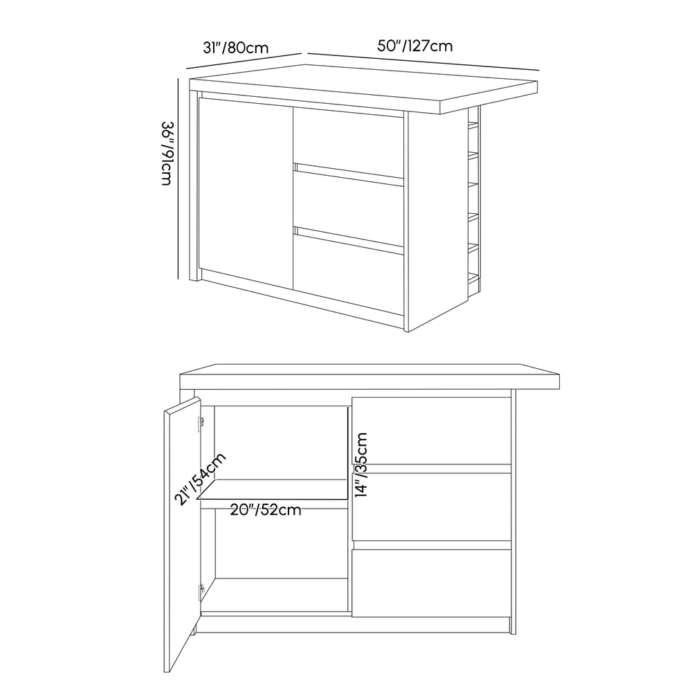 Modern 50" Wood Kitchen Island with Storage, Natural & Gray weights dimensions image