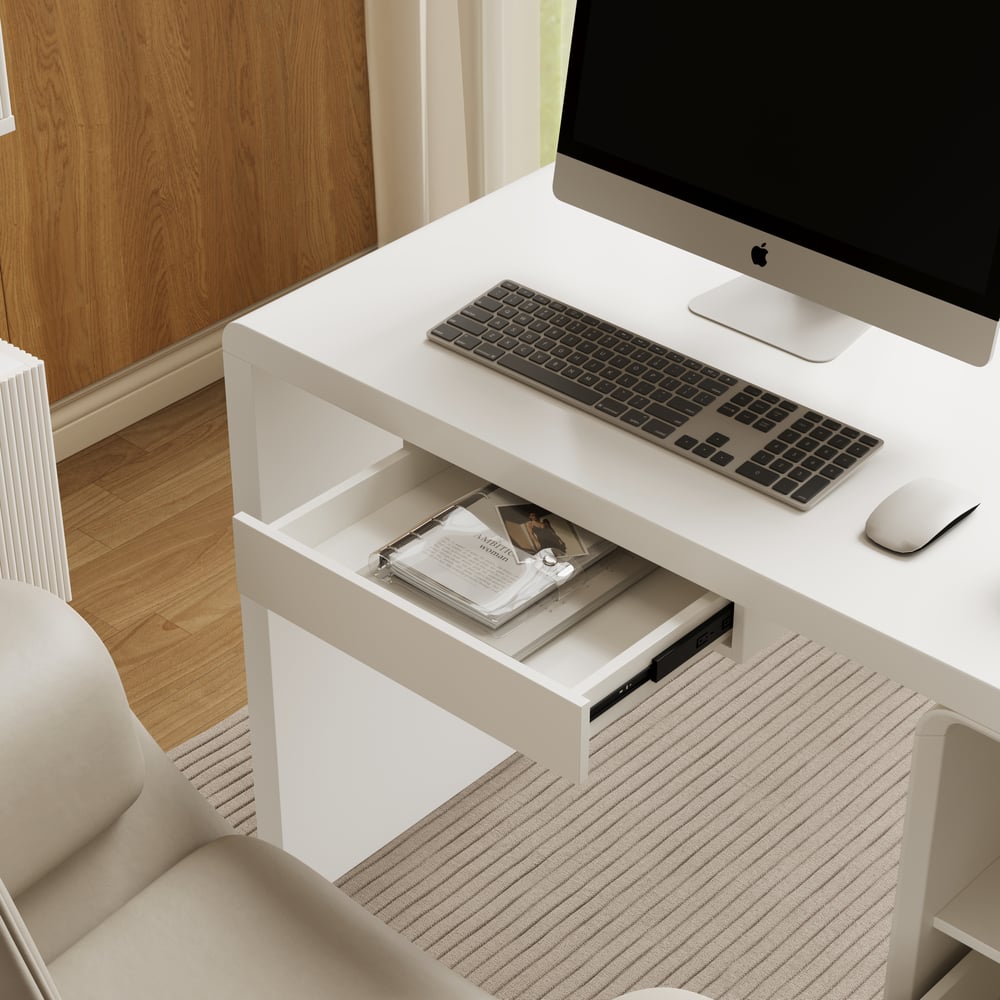 Modern 240 cm Rectangular White Double Desk with 4 Drawers & 1 Cabinet, Seats 2 window image