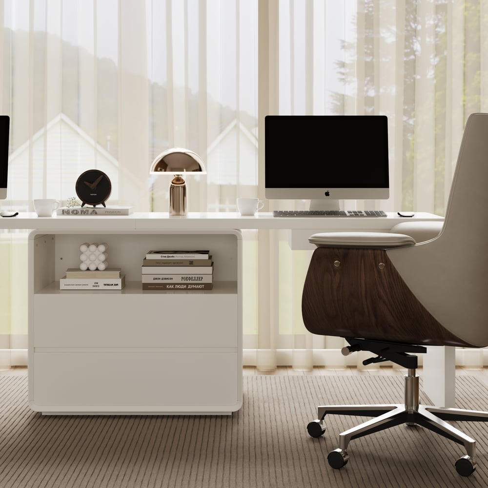 Modern 240 cm Rectangular White Double Desk with 4 Drawers & 1 Cabinet, Seats 2 window image