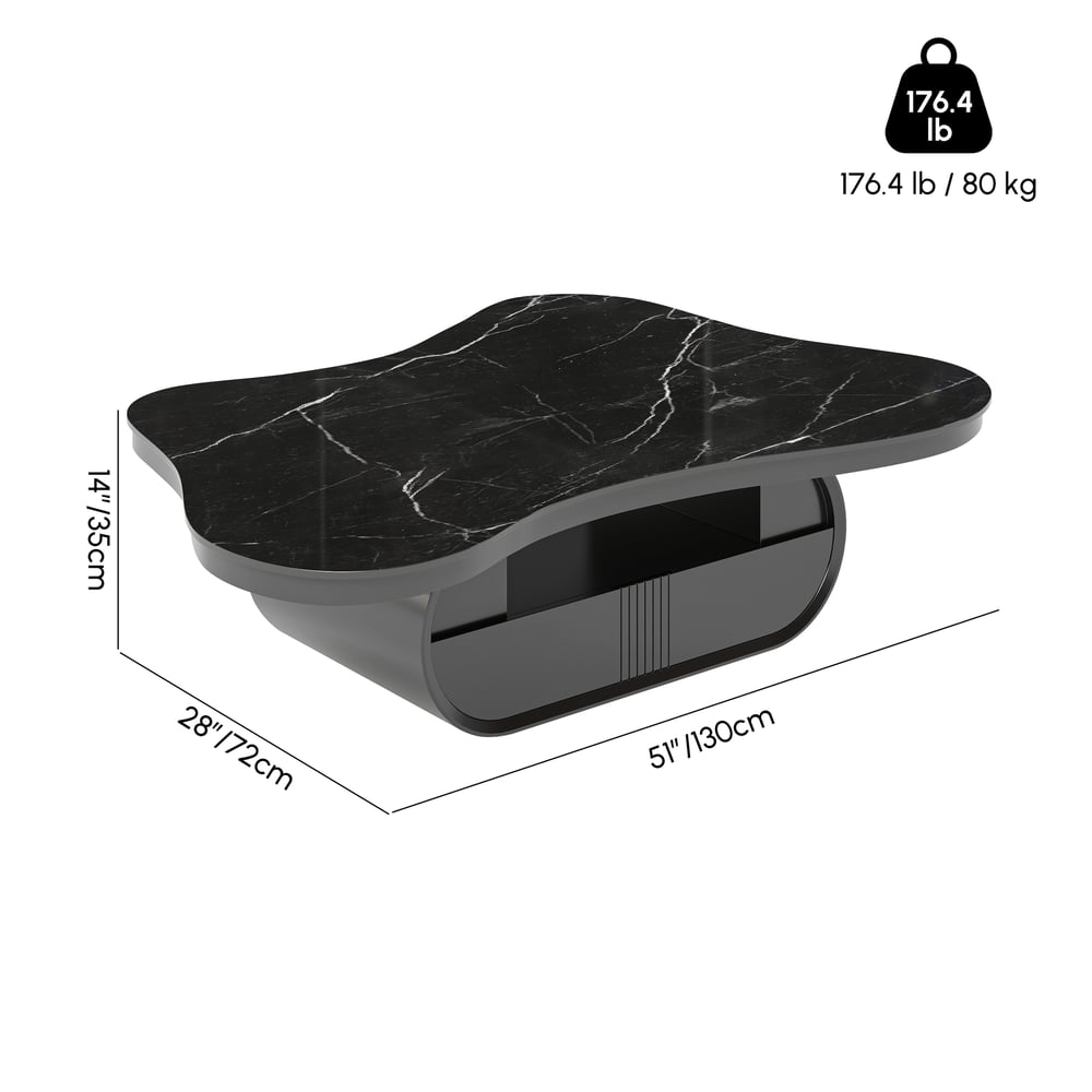 129 cm Oval Sintered Stone Coffee Table with Storage weights dimensions image