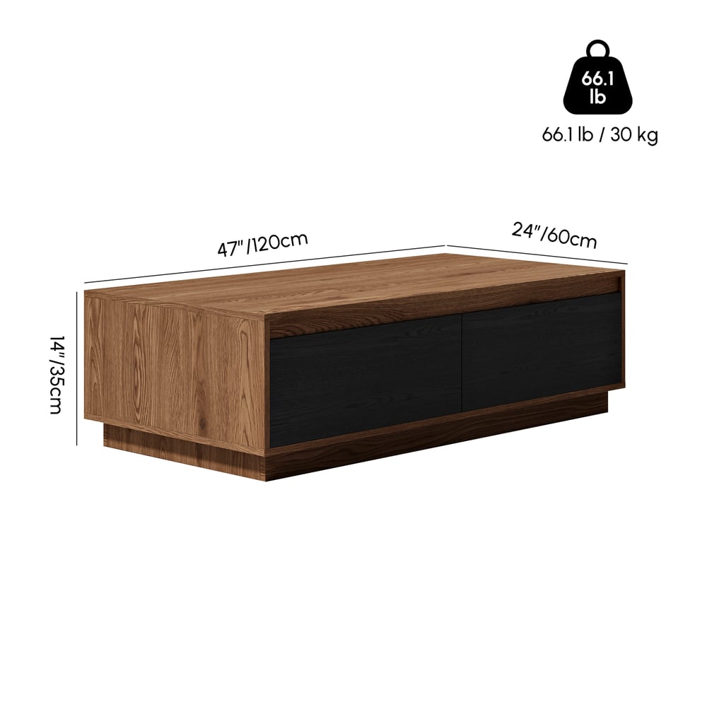 1200mm Mid Century Rectangular Black & Walnut Block Coffee Table weights dimensions image