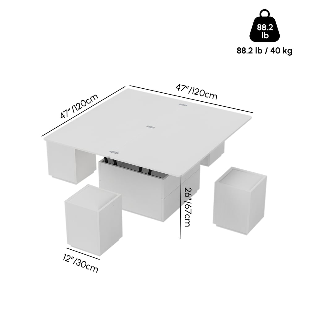 Modern Sintered Stone Lift-Top Coffee Table with Drawers weights dimensions image