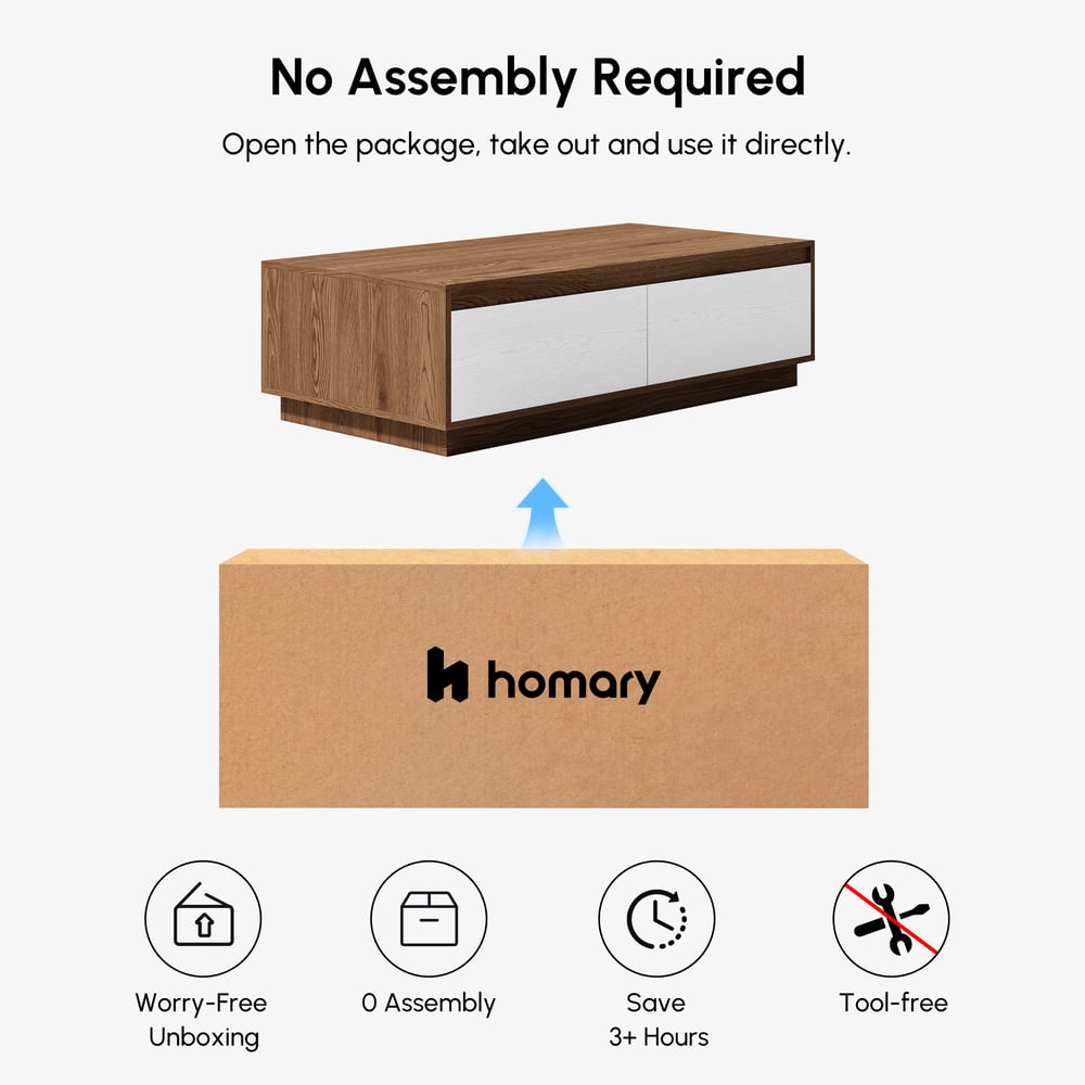 Prostokątny stolik kawowy Mid-Century Fero 120 cm w kolorze białym i orzechowym z 4 szufladami obraz okna