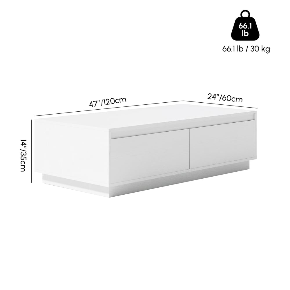 Fero Mid Century 1200 mm White Rectangular Coffee Table with 4 Drawers weights dimensions image