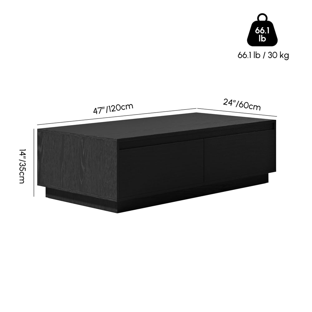 Rectangular Mid-Century Coffee Table Fero 120 cm in Black with 4 Drawers weights dimensions image